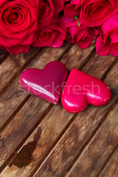 dark pink  roses with hearts and tag Stock photo © neirfy