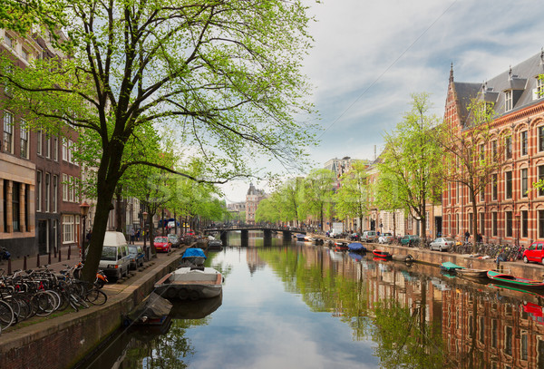 Stok fotoğraf: Kanal · halka · Amsterdam · bahar · Hollanda · ağaç