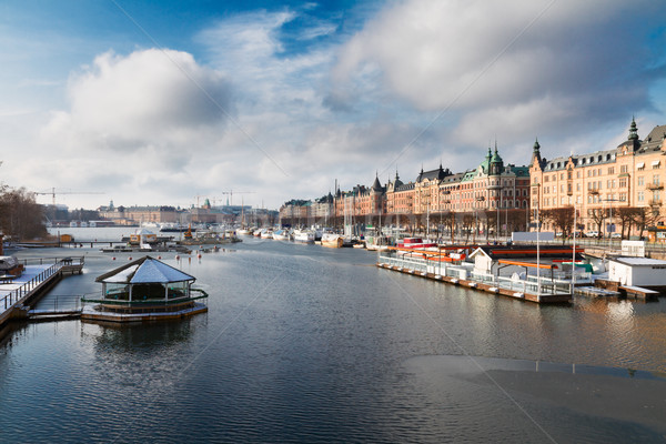 Sziluett Stockholm Svédország festői vízpart panoráma Stock fotó © neirfy