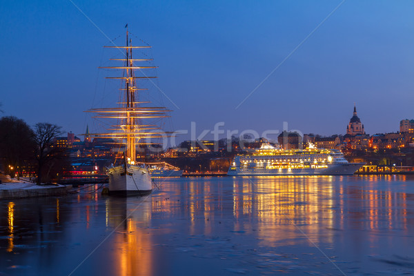 Panoramę Sztokholm Szwecja noc budynku świetle Zdjęcia stock © neirfy