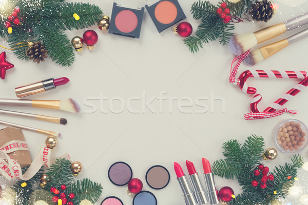 Christmas uzupełnić kosmetyki zestaw produktów ramki Zdjęcia stock © neirfy