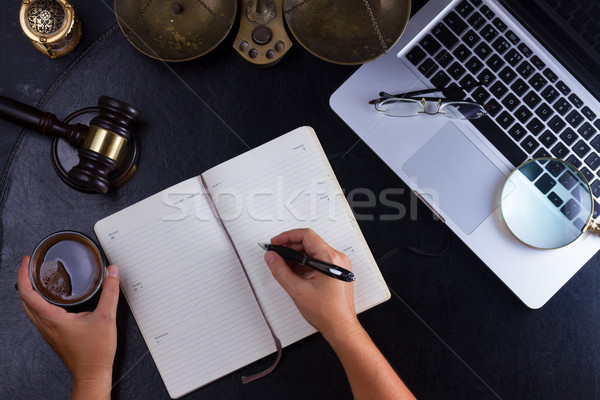 Stock photo: Workspace hero header with law gavel