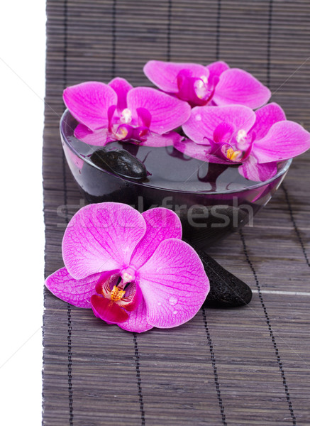 [[stock_photo]]: Zen · pierres · orchidée · humide · isolé · blanche