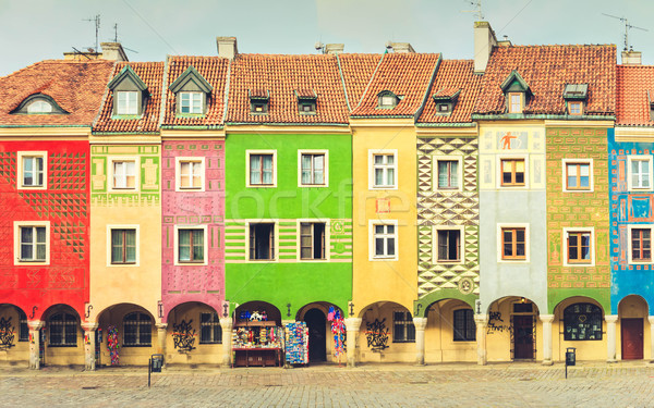 crooked medieval houses , Poznan, Poland Stock photo © neirfy