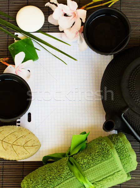 ázsiai tea szett fürdő beállítások jegyzet Stock fotó © neirfy