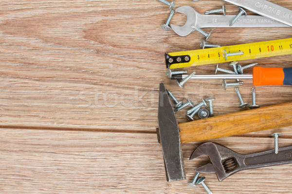  tools kit border on wooden planks Stock photo © neirfy