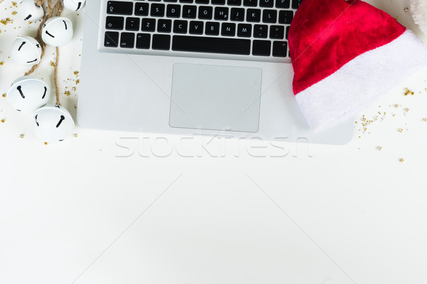 Karácsony felfelé munkaterület laptop díszítések fehér Stock fotó © neirfy