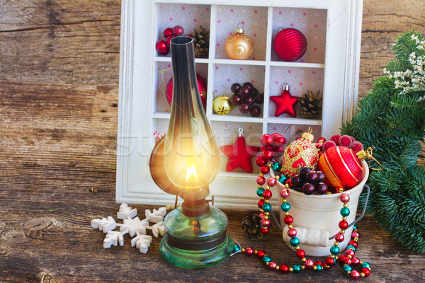 [[stock_photo]]: Vintage · lanterne · Noël · couronne · décorations