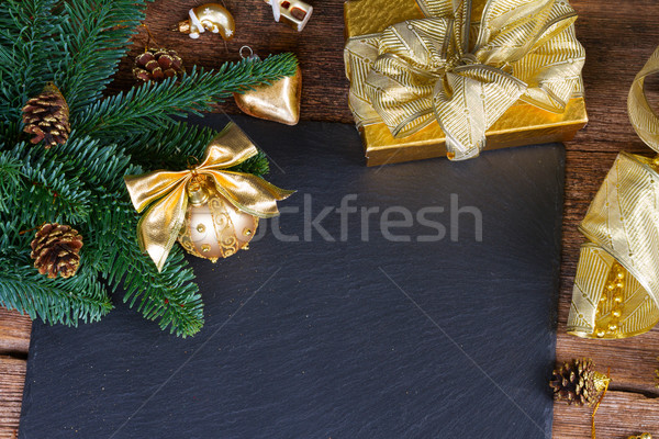 örökzöld fa arany díszítések friss karácsony Stock fotó © neirfy