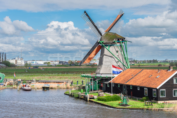 ストックフォト: オランダ語 · 風 · 伝統的な · 風車 · 夏 · 日