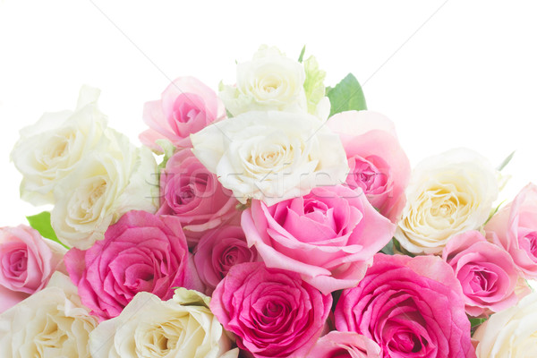 Foto stock: Buquê · fresco · rosas · monte · rosa · branco