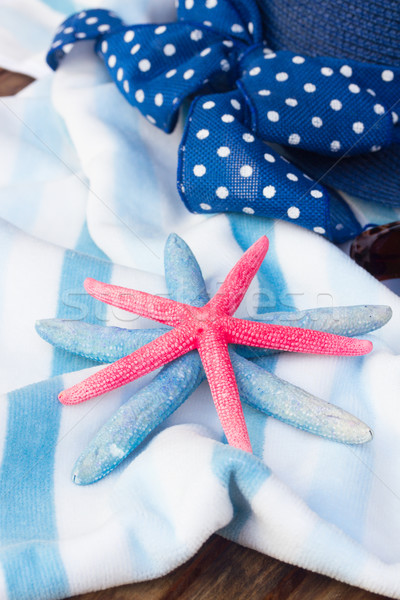 Serviette de plage chapeau rayé starfish téléphone [[stock_photo]] © neirfy