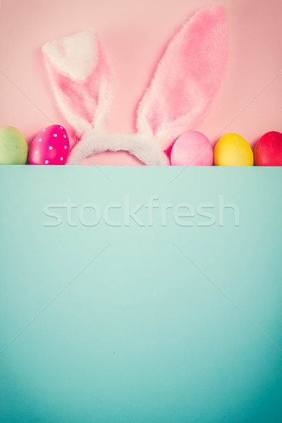 Pasen scène konijn oren gekleurd gekleurde eieren Stockfoto © neirfy