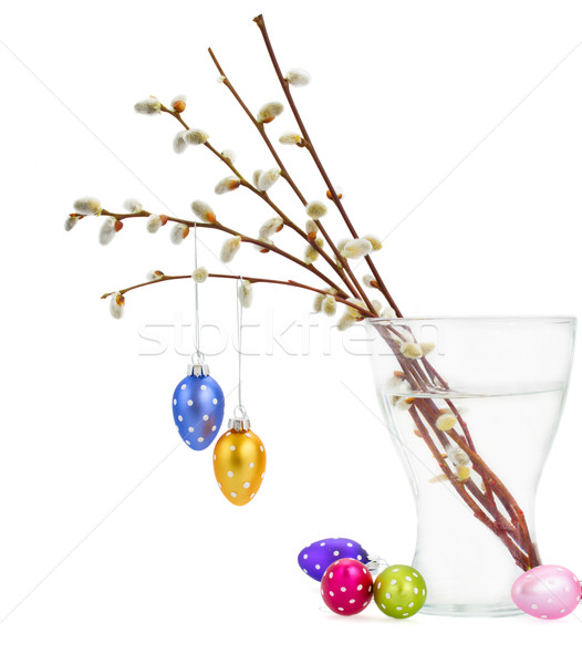 Willow twigs and Hanging  easter eggs Stock photo © neirfy