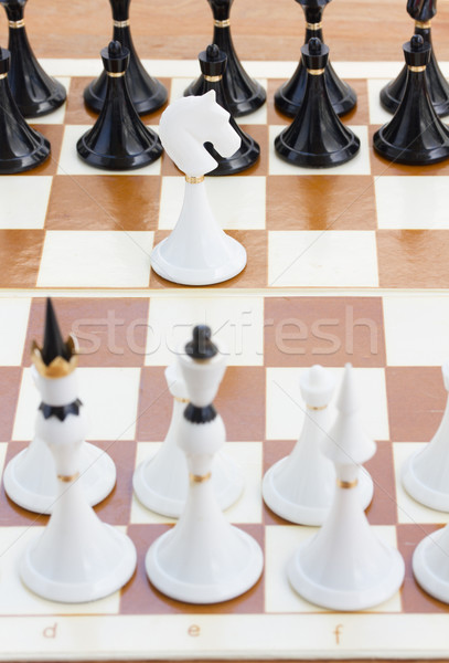 white knight in front of black chess Stock photo © neirfy