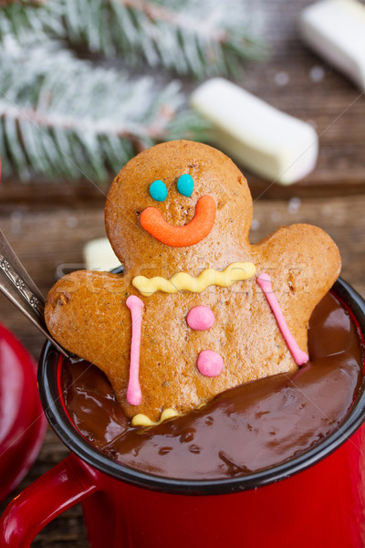 Gingerbread man gorąca czekolada kubek żywności szczęśliwy domu Zdjęcia stock © neirfy