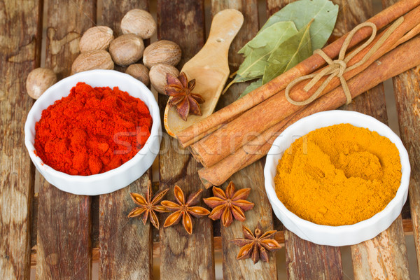 Stock photo: powdered curry and red pepper