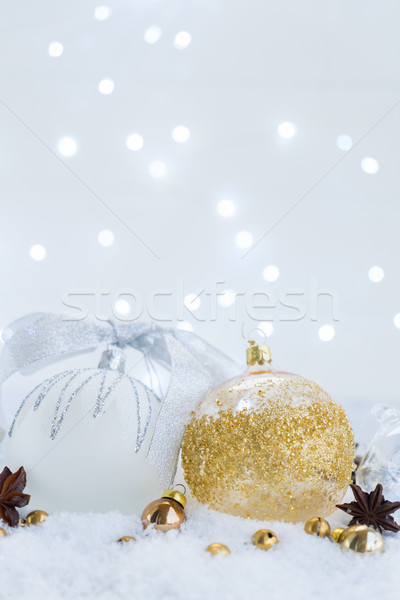 Stockfoto: Witte · christmas · sneeuw · gouden · lichten