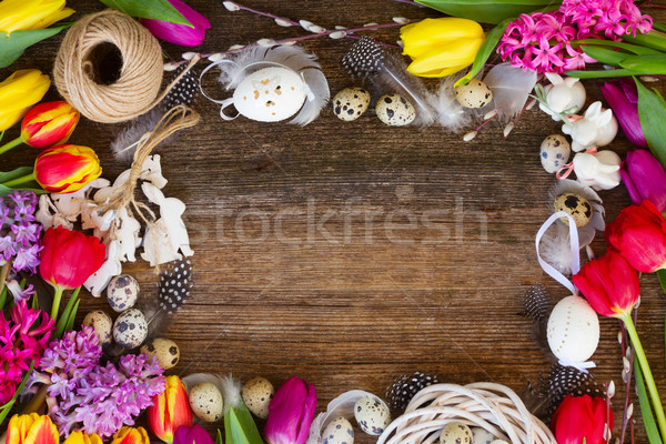 Stockfoto: Lentebloemen · paaseieren · voorjaar · Pasen · frame · vers