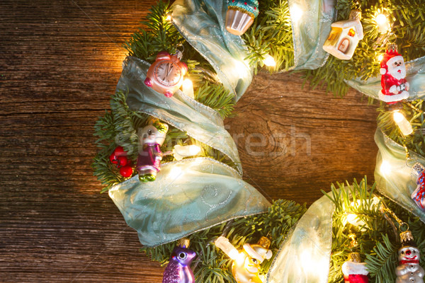 Navidad frontera luces corona decoraciones Foto stock © neirfy