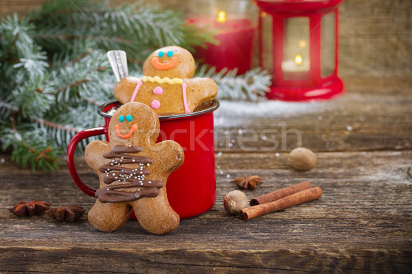 Pan de jengibre hombres taza chocolate caliente dos ardor Foto stock © neirfy