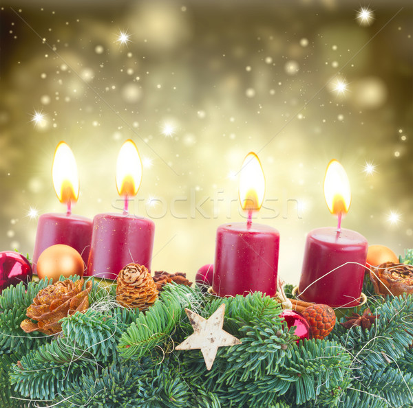 advent wreath with burning candles  Stock photo © neirfy