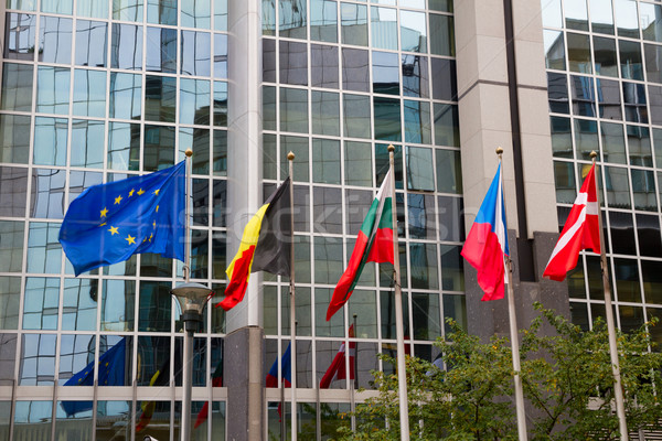 Сток-фото: европейский · флагами · Брюссель · Бельгия · здании · синий