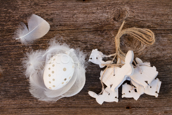 [[stock_photo]]: Pâques · blanche · décoré · oeufs · lapins · table