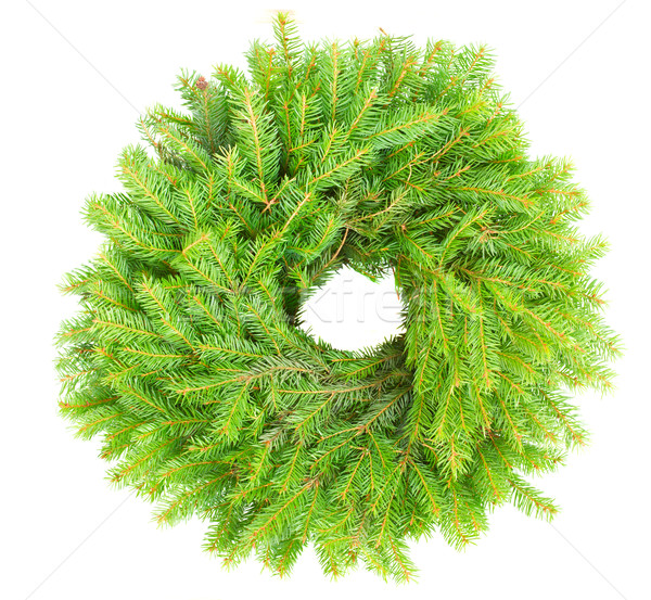 Foto stock: Navidad · corona · verde · hojas · perennes · aislado · blanco