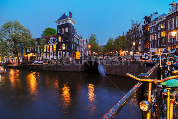 Stok fotoğraf: Evler · Amsterdam · Hollanda · kanal · ışıklar · gece