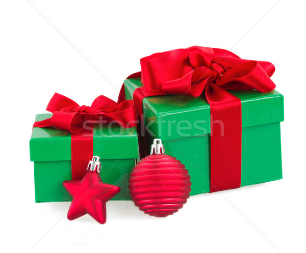green  gift boxes and christmas red decorations Stock photo © neirfy