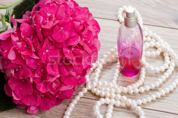 hortensia  flowers and bottle of fragrance Stock photo © neirfy