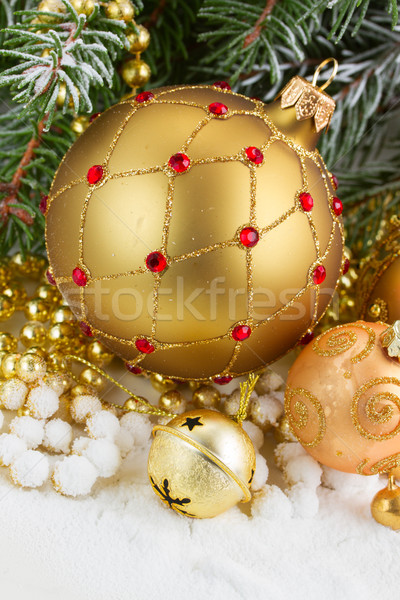 golden christmas bow and evegreen tree  Stock photo © neirfy
