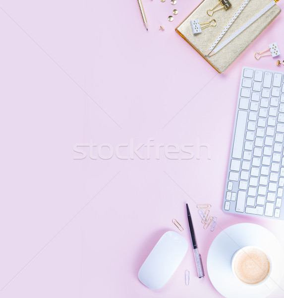 Flat lay home office workspace Stock photo © neirfy