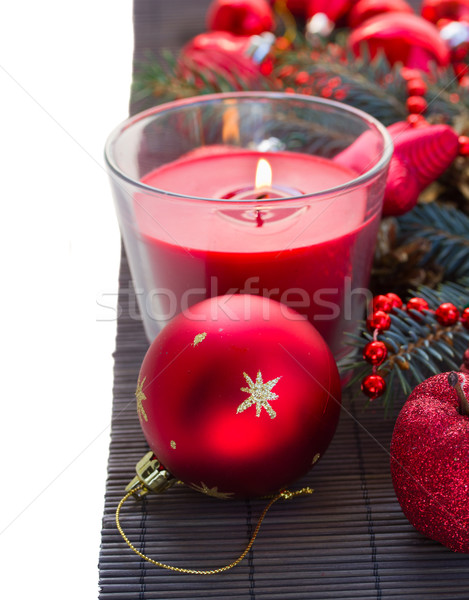 Foto d'archivio: Natale · rosso · luminoso · decorazioni · candela