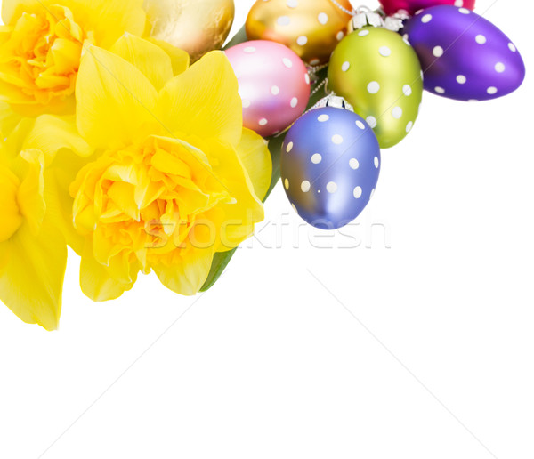 Stockfoto: Narcis · bloemen · paaseieren · boeket · eieren · geïsoleerd