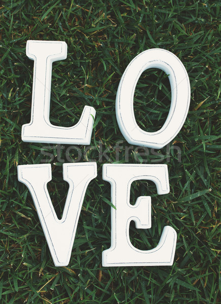 Dragoste semna iarbă alb litere iarba verde Imagine de stoc © neirfy