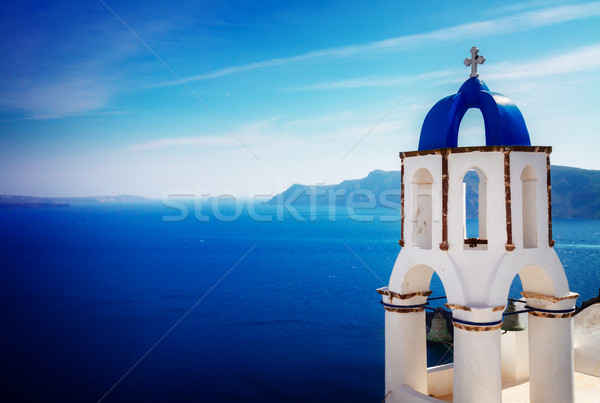 Vedere scară santorini albastru casă oraş Imagine de stoc © neirfy