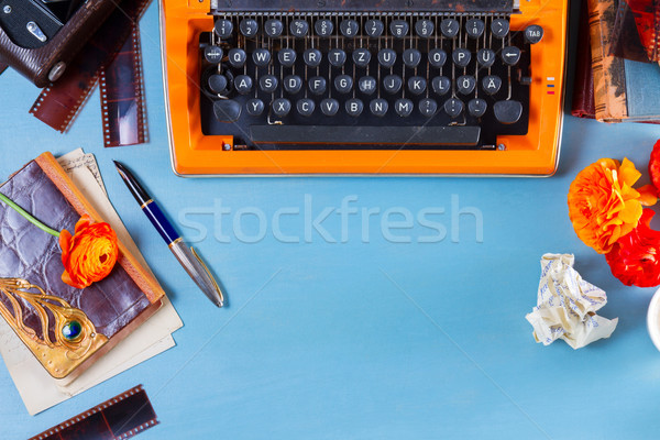 Workspace with vintage orange typewriter Stock photo © neirfy