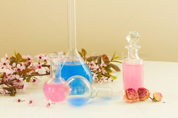 Stock foto: Aromatherapie · trocken · Blumen · Glas · Flaschen · Öl