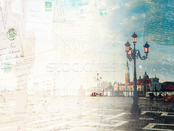 Palast Venedig Italien Jahrgang Postkarte Detail Stock foto © neirfy