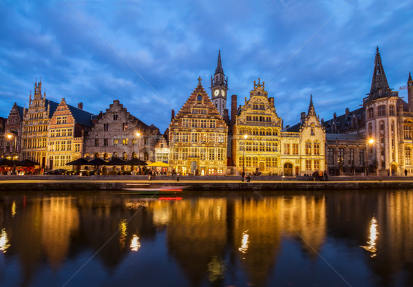 Embankment of old town at night, Ghent Stock photo © neirfy