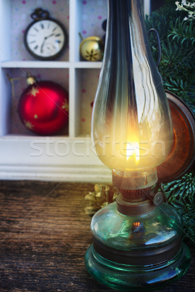 Vintage lanterne Noël décorations table en bois [[stock_photo]] © neirfy