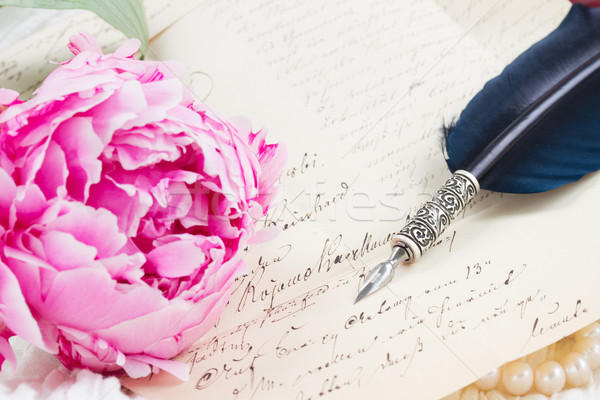 Stift antiken Briefe rosa Blume Schreiben Stock foto © neirfy
