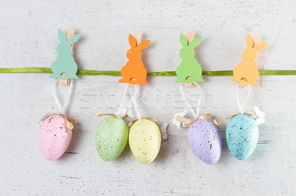 Ostern Szene gefärbte Eier Zeile hängen bunny Stock foto © neirfy