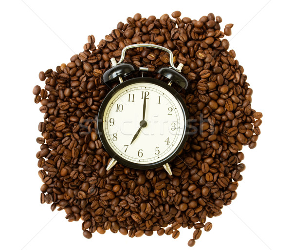 Tôt le matin horloge brut grains de café isolé blanche Photo stock © neirfy