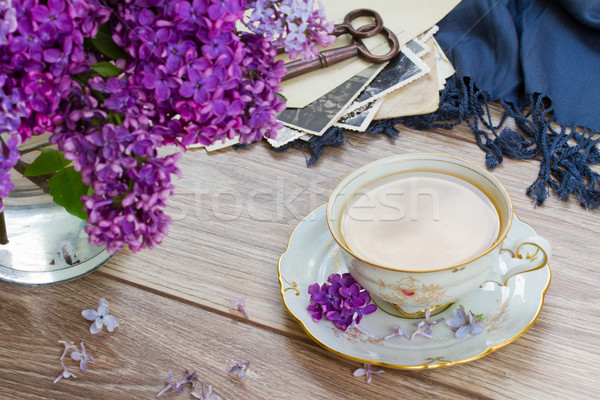 Lata herbaty czasu kubek liliowy vintage Zdjęcia stock © neirfy