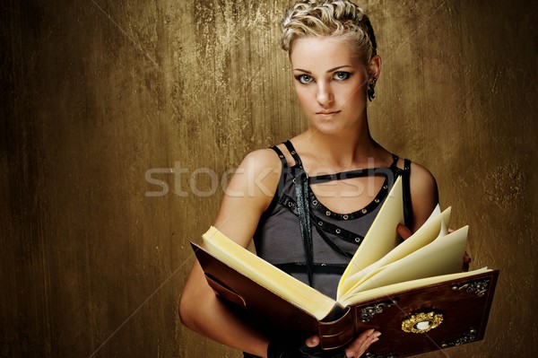 Gőz punk lány könyv szexi fal Stock fotó © Nejron