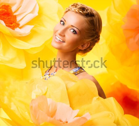 Gyönyörű fiatal derűs szőke nő színes Stock fotó © Nejron