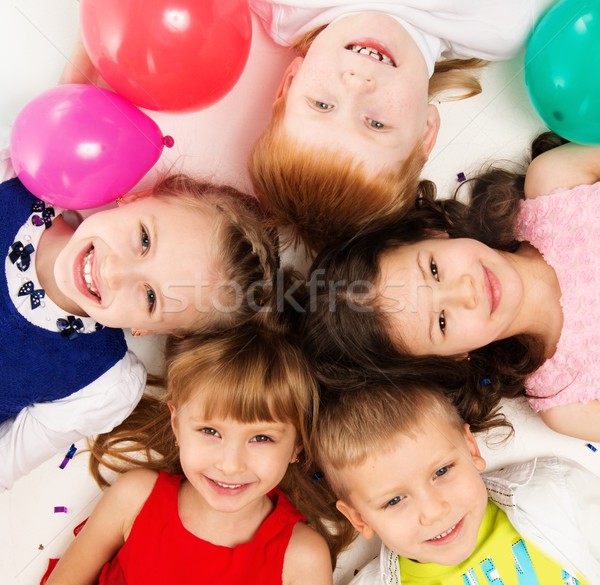 Foto stock: Feliz · crianças · círculo · festa · menino · criança